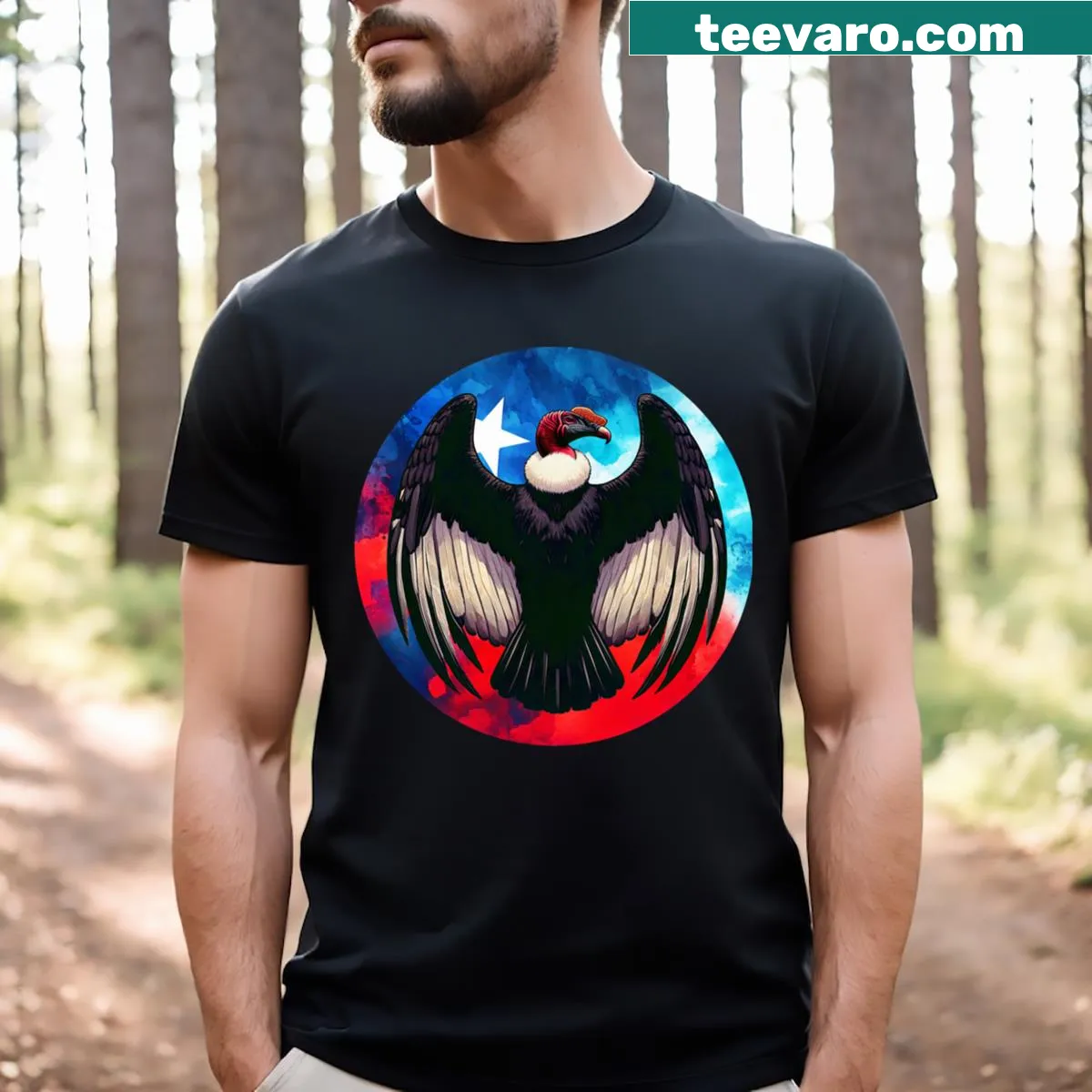 Chilean condor flag and shield emblem t-shirt — on a men's t-shirt