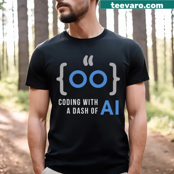 Clever programming phrase on a t-shirt about coding and AI