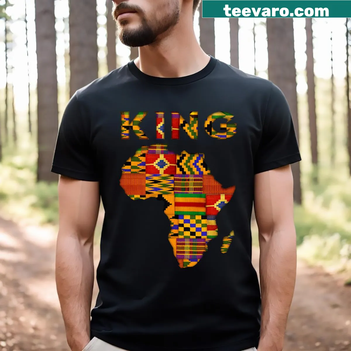 T-shirt featuring a Kente cloth design celebrating African culture — on a men's t-shirt