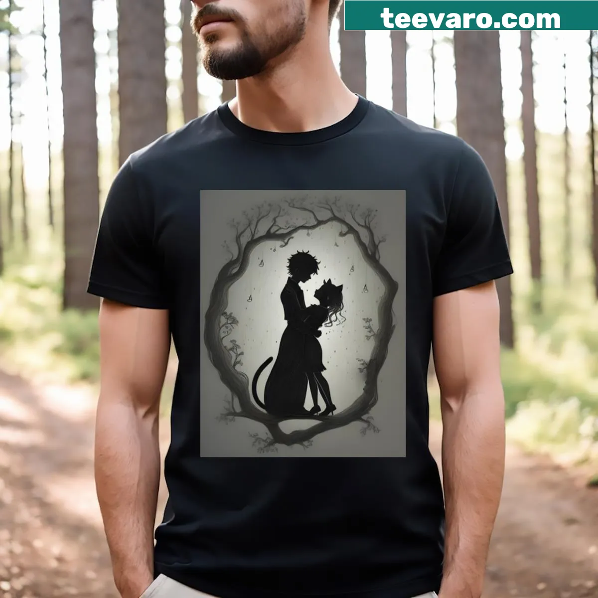 Illustration of a couple in trees on a cute T-shirt — on a men's t-shirt