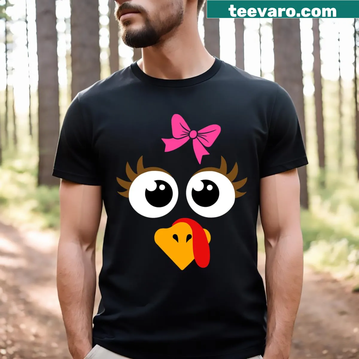 Cartoon turkey face design on a girls' Thanksgiving T-shirt — on a men's t-shirt