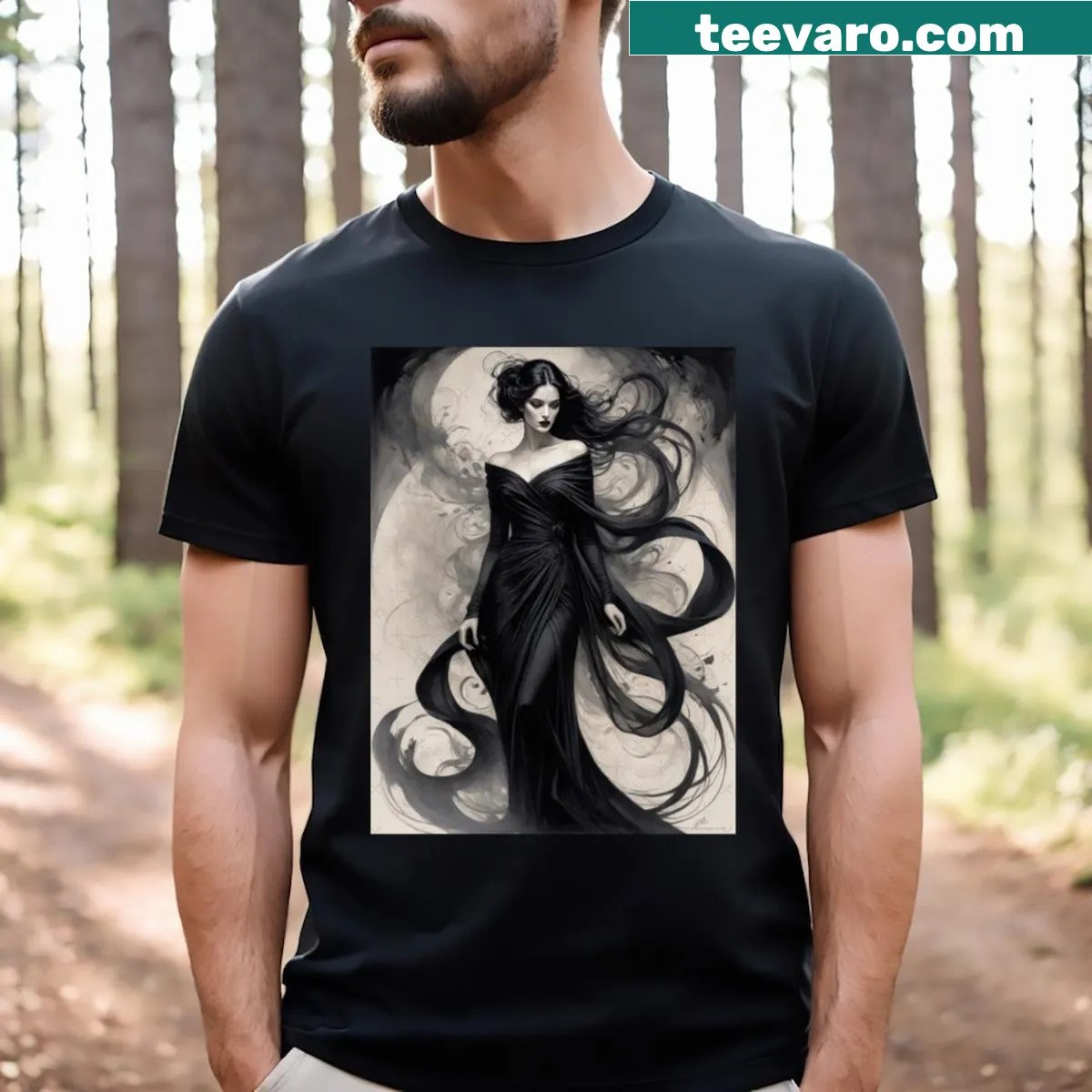 T-shirt with a mysterious horror art design featuring tendrils — on a men's t-shirt