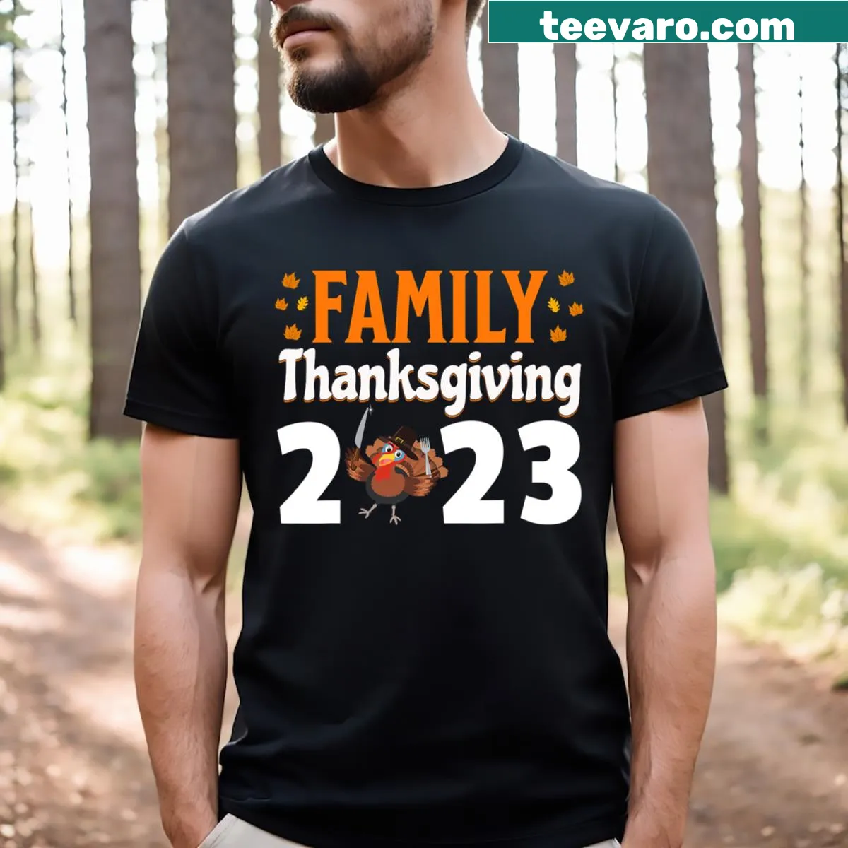 Thanksgiving t-shirt with turkey illustration for family — on a men's t-shirt