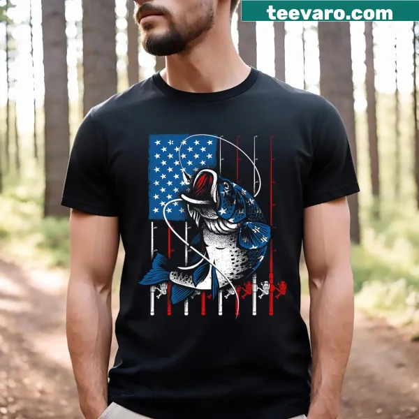 Fishing emblem with American flag on a T-shirt