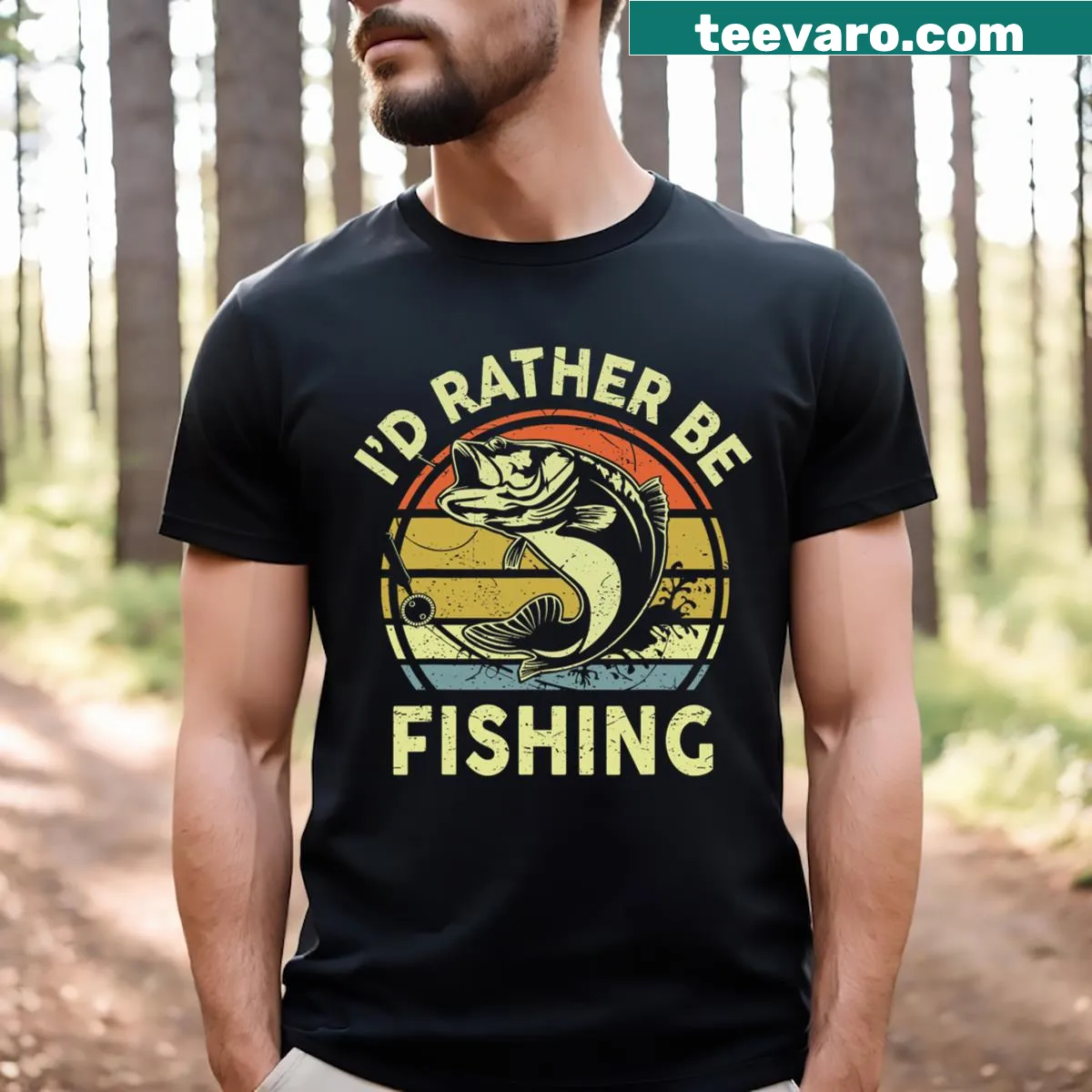 Funny T-shirt for dads with the phrase 'I'd Rather Be Fishing' — on a men's t-shirt