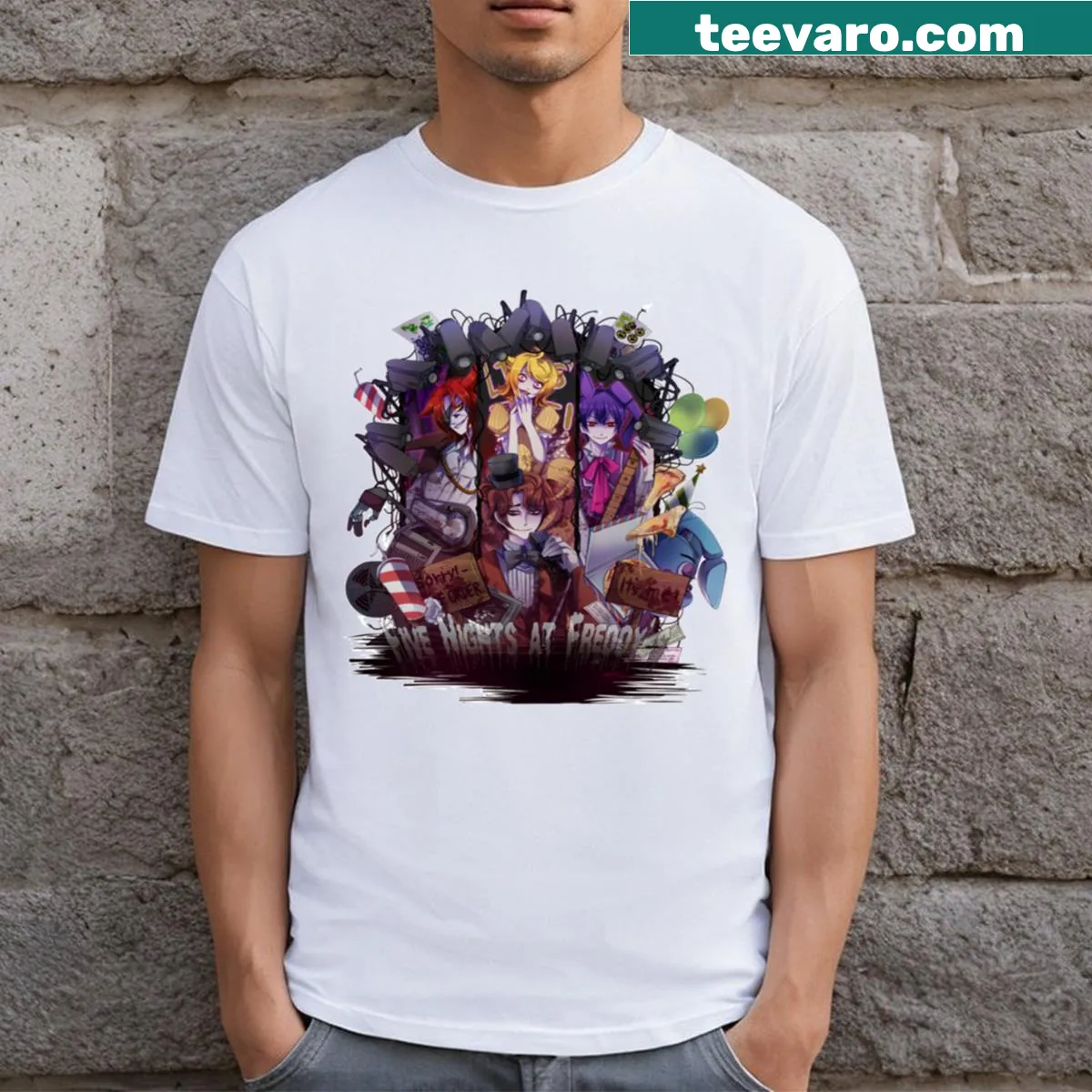 T-shirt featuring iconic imagery from Five Nights At Freddy — on a men's t-shirt