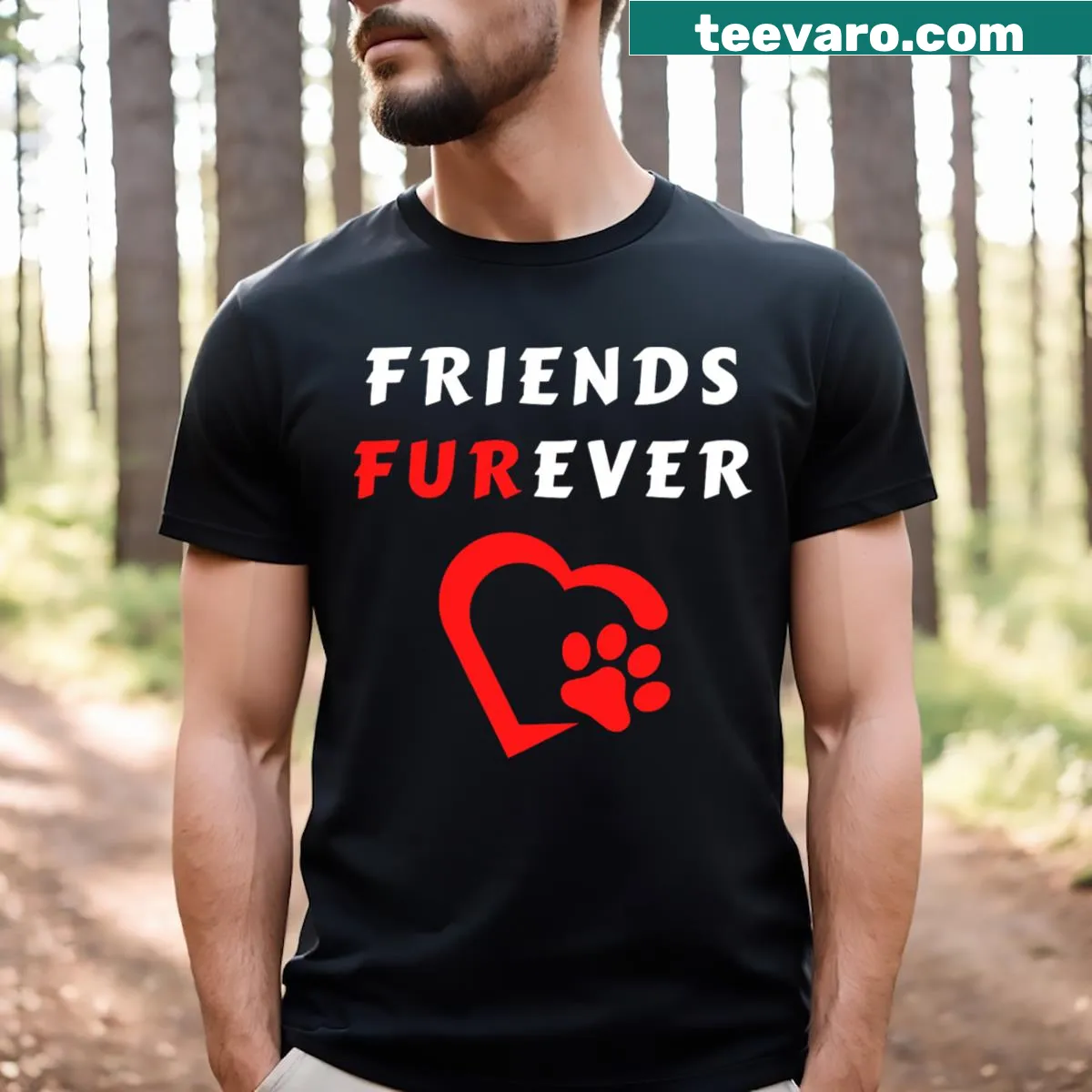 T-shirt with the phrase 'Friends Furever' in playful typography — on a men's t-shirt