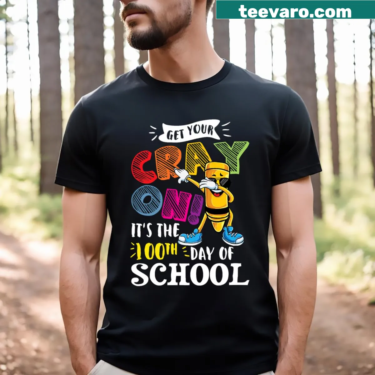 Funny t-shirt celebrating 100th day of school with playful text — on a men's t-shirt