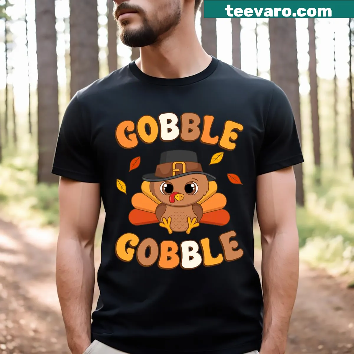 Adorable toddler t-shirt with turkey design for Thanksgiving — on a men's t-shirt