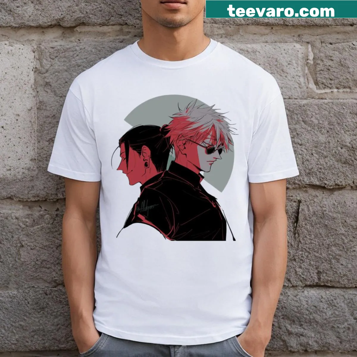 T-shirt featuring an illustration of Gojo Suguru from Jujutsu Kaisen — on a men's t-shirt