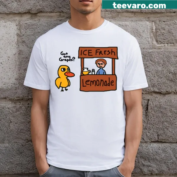 Humorous t-shirt with a grape character asking 'Got Any Grapes?'