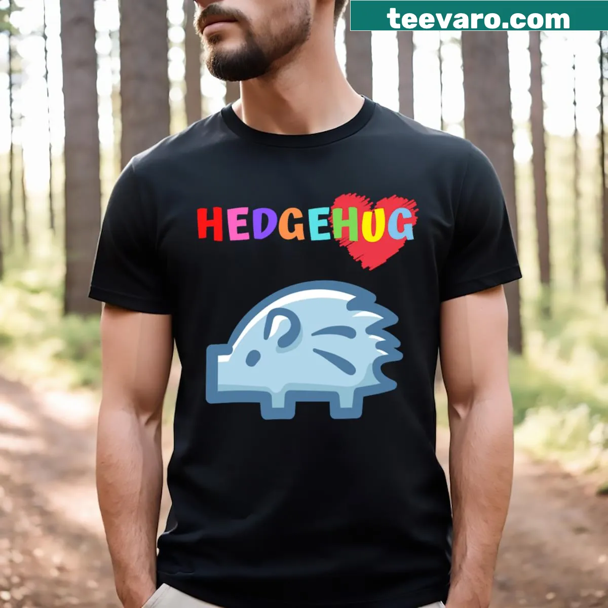 Adorable hedgehog cartoon design on a T-shirt — on a men's t-shirt