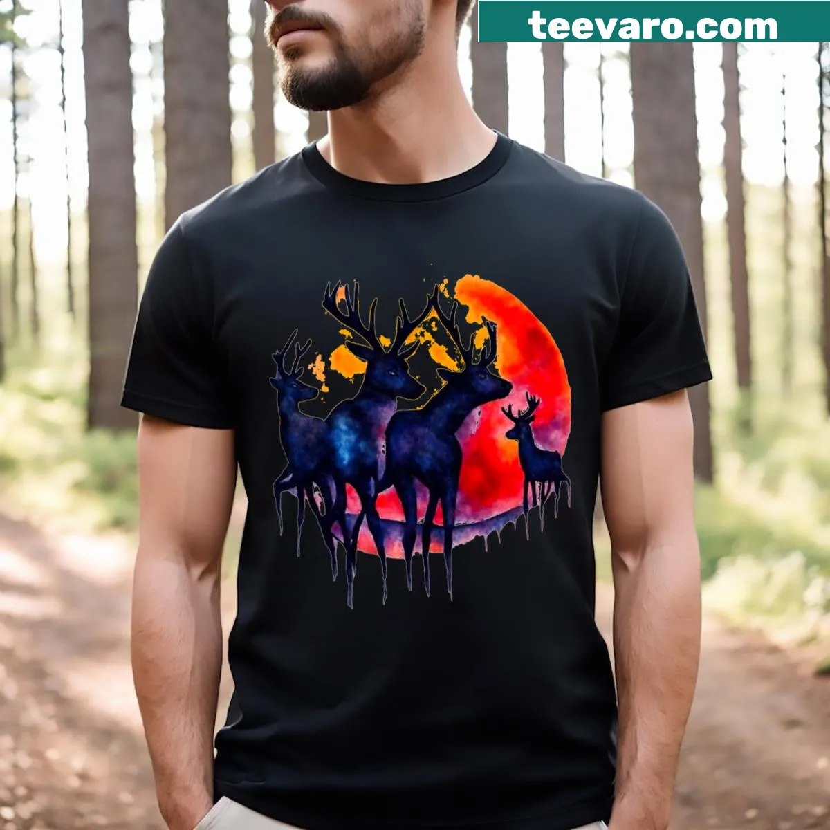 Outdoor-themed hunting shirt with an illustration — on a men's t-shirt