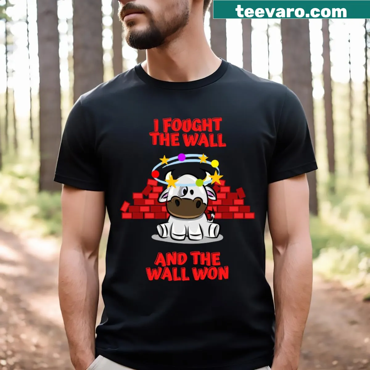 Sarcastic T-shirt with the phrase about fighting the wall — on a men's t-shirt