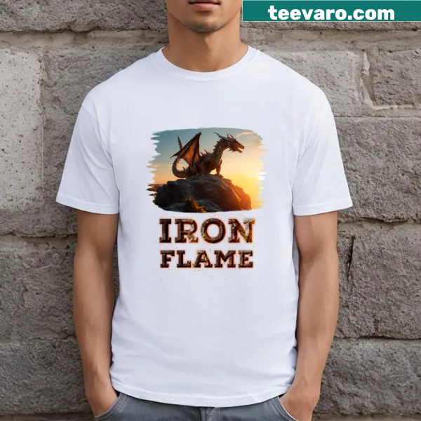 T-shirt with bold 'Iron Flame' typography design