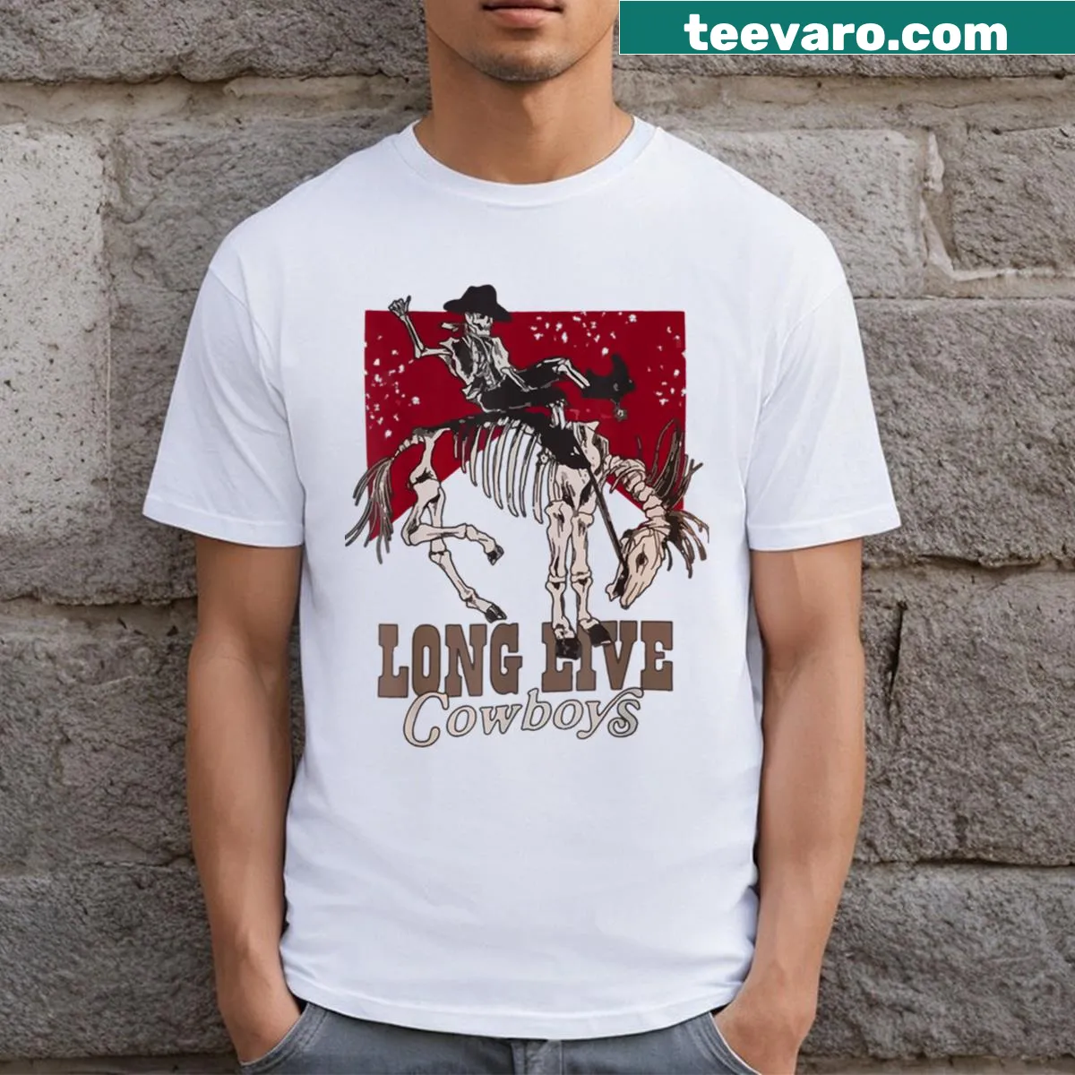 Cowboy skeleton graphic on a country-themed t-shirt for women — on a men's t-shirt