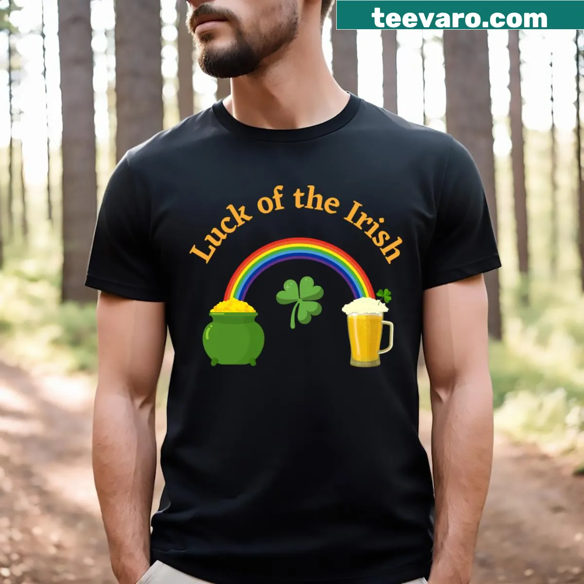 Rainbow design T-shirt symbolizing luck and Irish culture — on a men's t-shirt