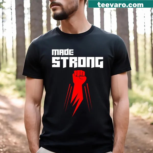 Motivational T-shirt with bold typography about strength
