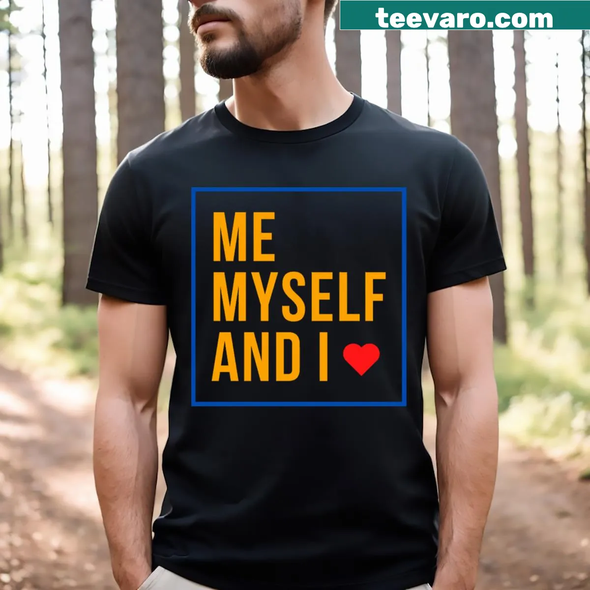 Text graphic tee that says 'Me Myself And I' for humorous expression — on a men's t-shirt