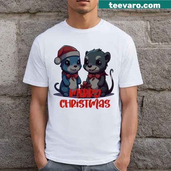 Cute chipmunk sharing gifts in a Christmas themed t-shirt design