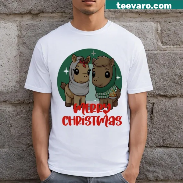 Cute ponies caroling design for Christmas t-shirt.