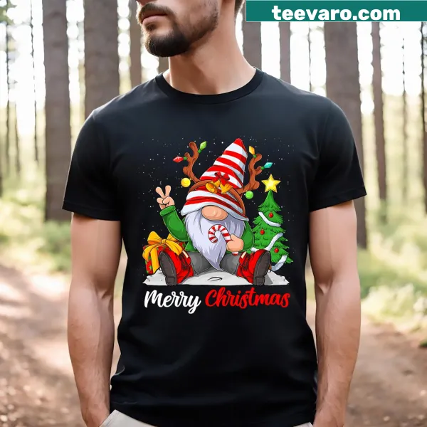 Men's T-shirt with gnome family illustration for Christmas