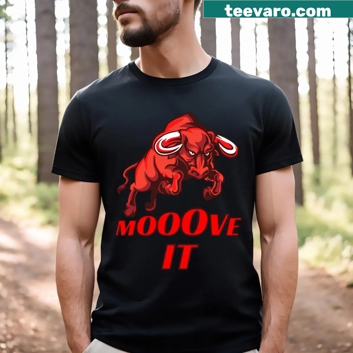 Funny cow graphic with 'Mooove It' text on a T-shirt — on a men's t-shirt