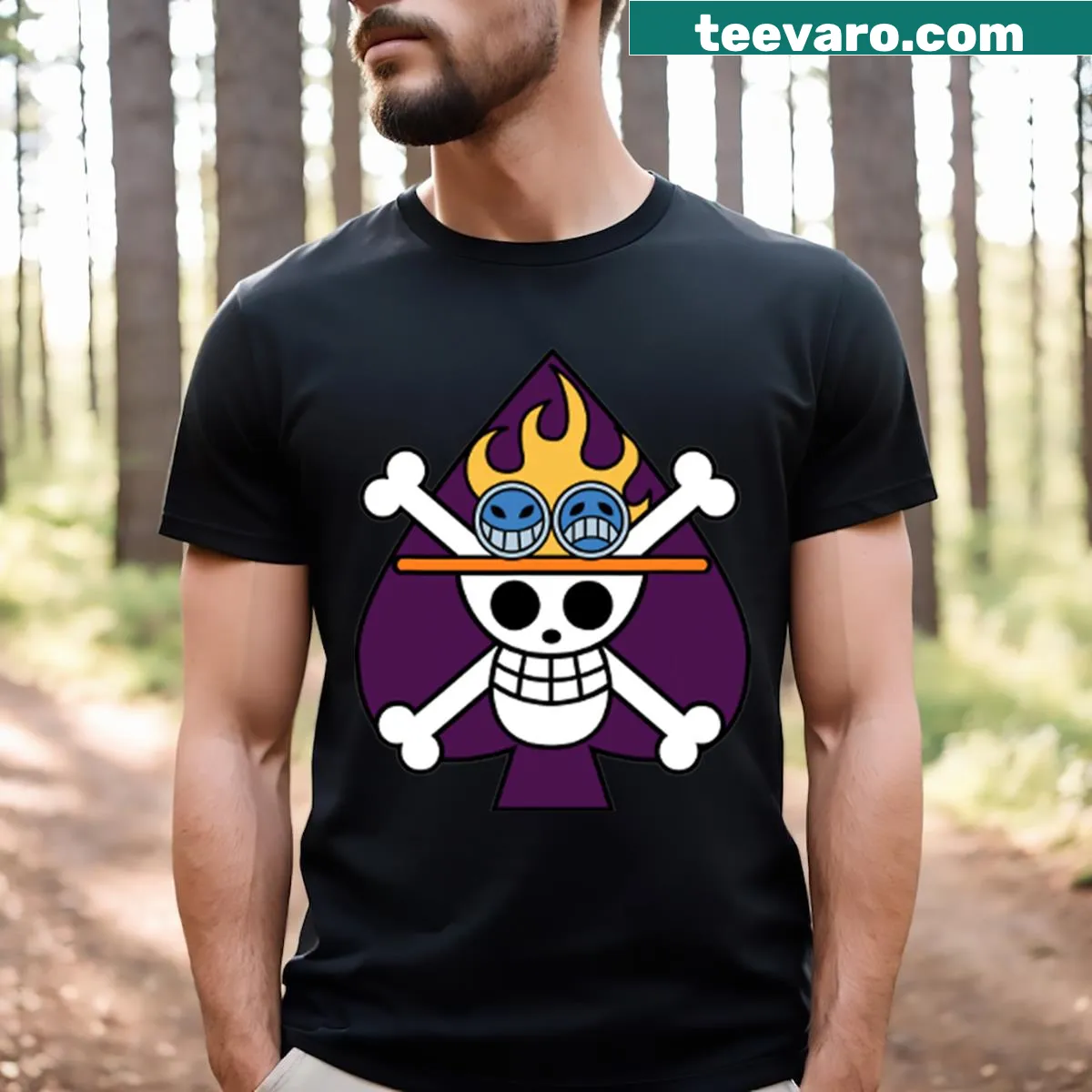 Illustrative T-shirt featuring Portgas D Ace from One Piece — on a men's t-shirt