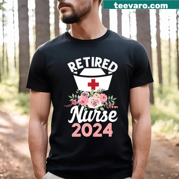 Hand-lettered T-shirt with flowers celebrating retired nurses