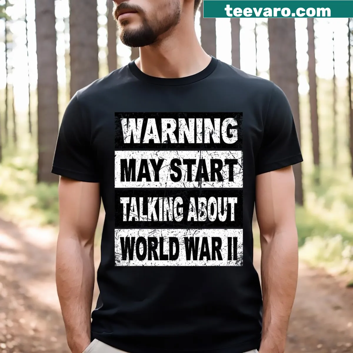 Illustrated T-shirt for history teachers featuring WWII themes — on a men's t-shirt