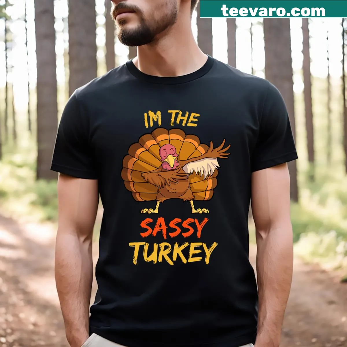 Cute sassy turkey illustration t-shirt for kids — on a men's t-shirt