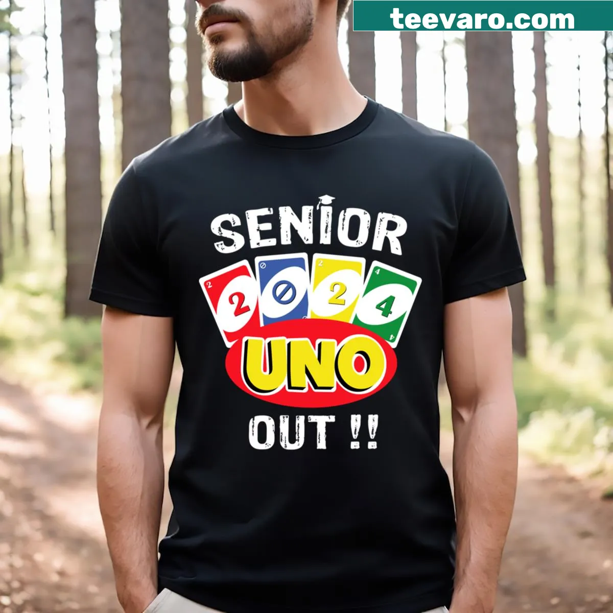 Funny graduation T-shirt for Uno lovers with class of 2024 — on a men's t-shirt