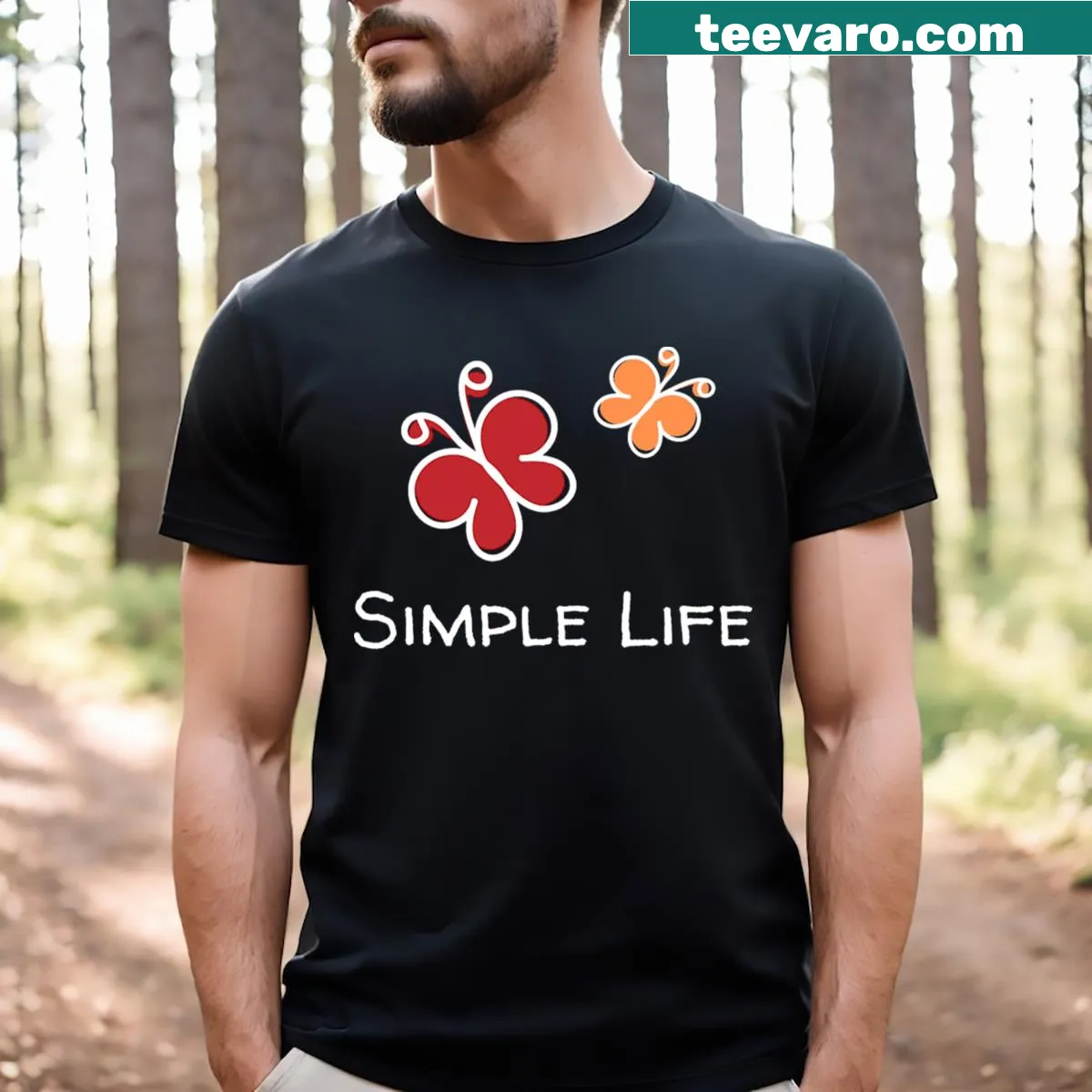 Abstract butterfly illustrations on a nature-themed T-shirt — on a men's t-shirt