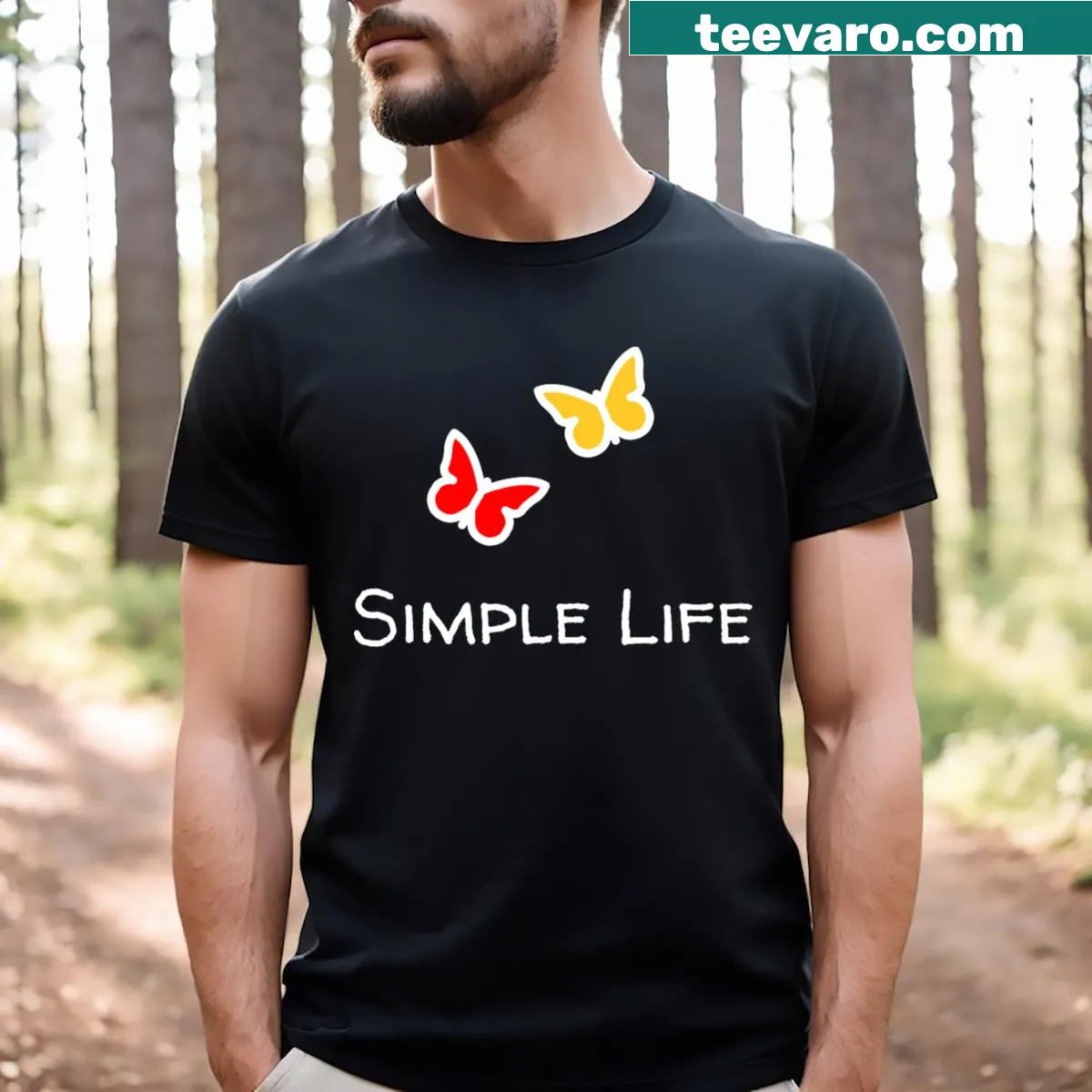 Illustrated butterflies design on a simple life-themed T-shirt — on a men's t-shirt