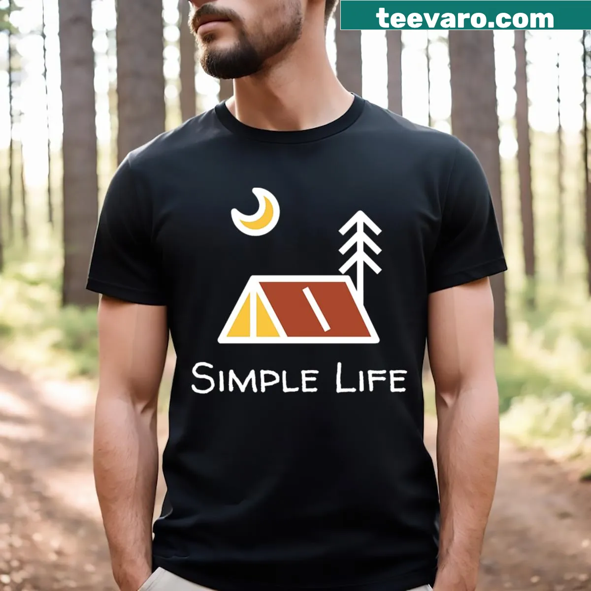 Camping night scene t-shirt for outdoor enthusiasts — on a men's t-shirt