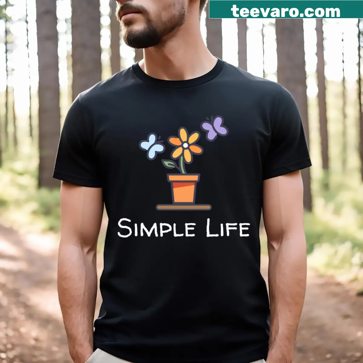 Illustration of a flower pot on a Simple Life themed t-shirt — on a men's t-shirt