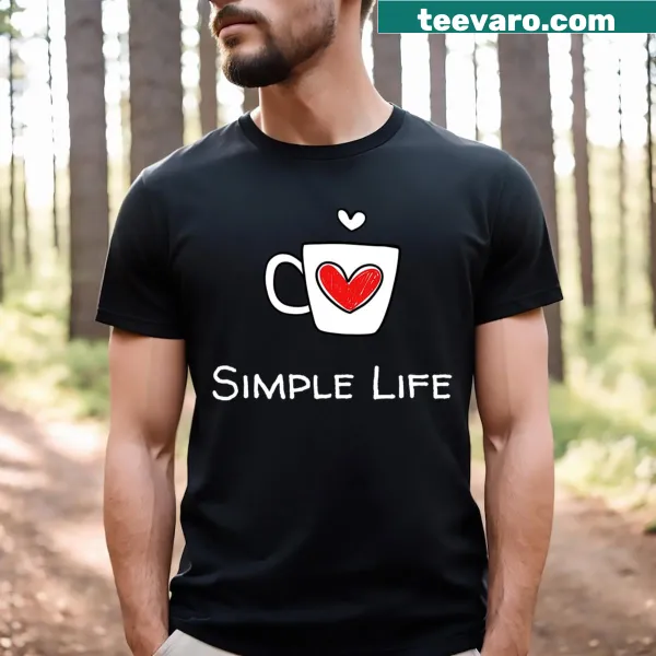 Illustration of a heart mug on a Simple Life themed t-shirt
