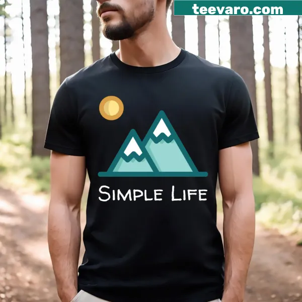 T-shirt featuring a serene illustration of snow-capped mountains