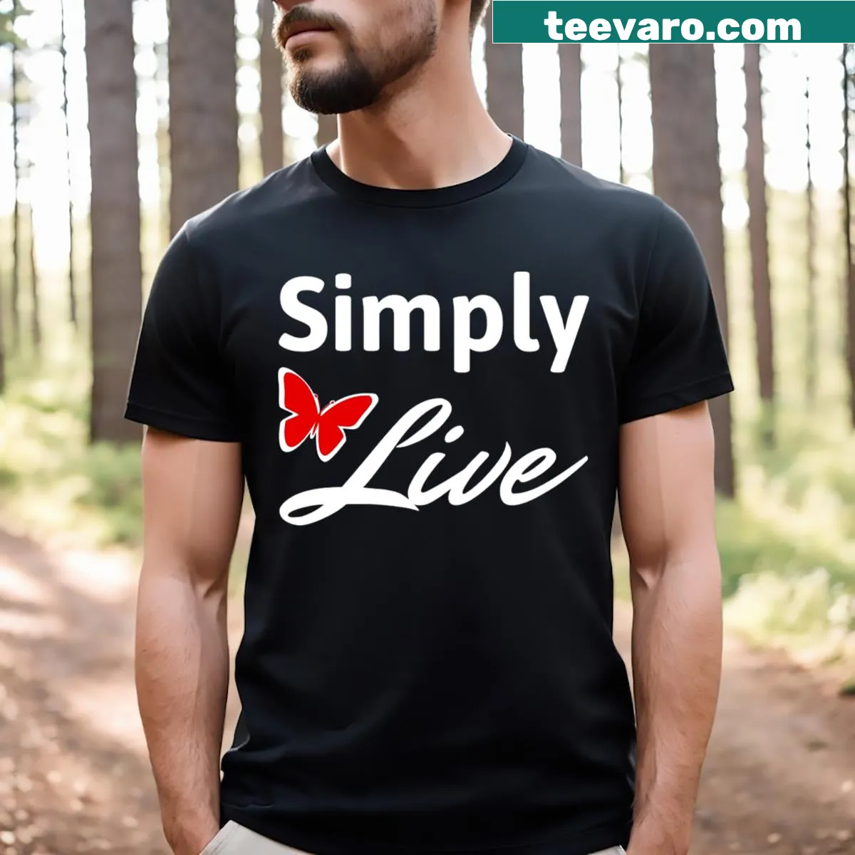 Minimalist t-shirt with the phrase 'Simply Live' — on a men's t-shirt
