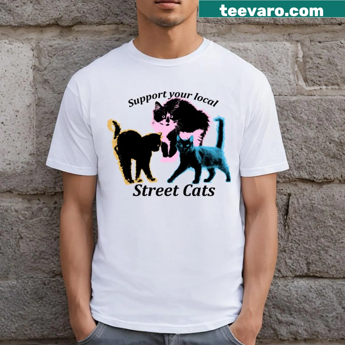 Illustration of a local street cat on a T-shirt — on a men's t-shirt