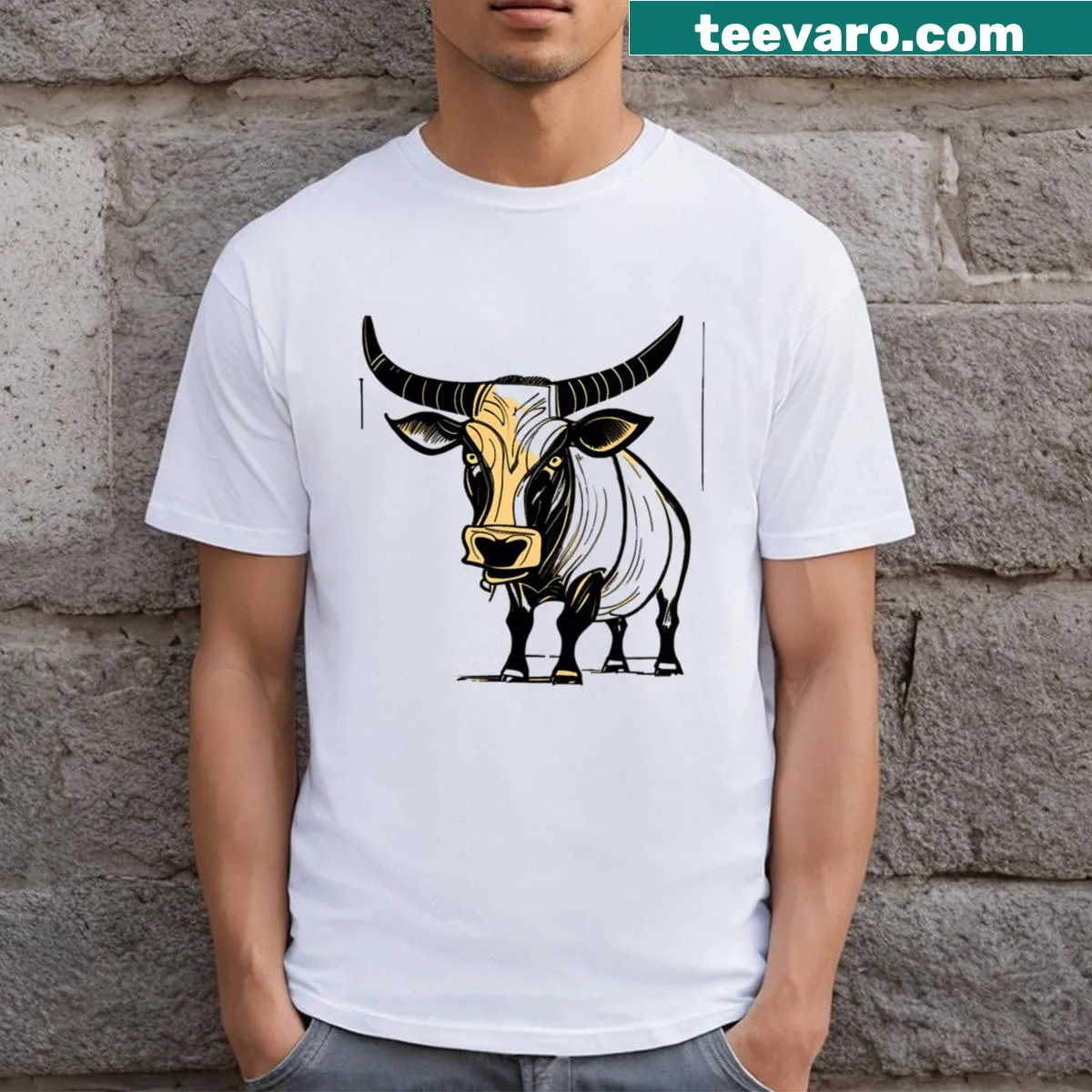 Taurus Zodiac T-shirt featuring the Taurus symbol in modern typography — on a men's t-shirt