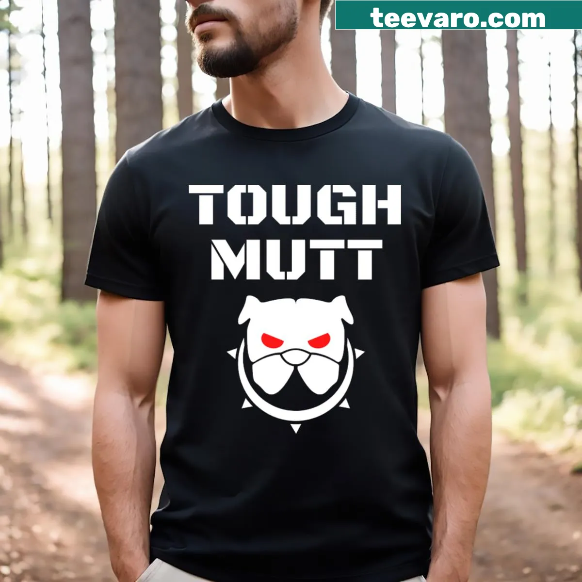 Tough Mutt t-shirt with an illustration of a strong dog — on a men's t-shirt