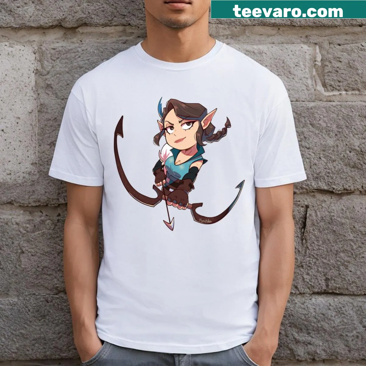 Illustration of a half-elf rogue character on T-shirt — on a men's t-shirt