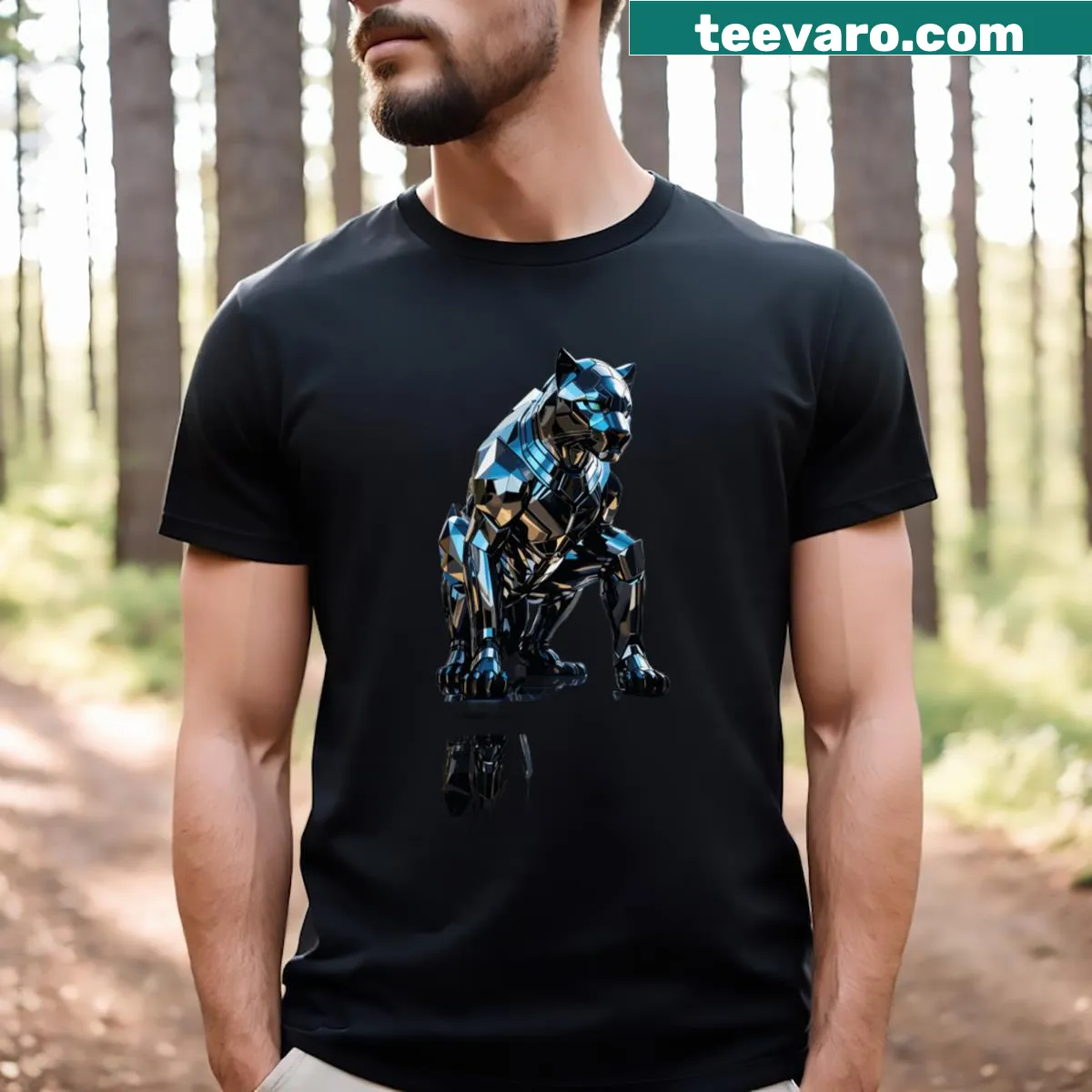 Geometric big cat silhouette t-shirt design — on a men's t-shirt