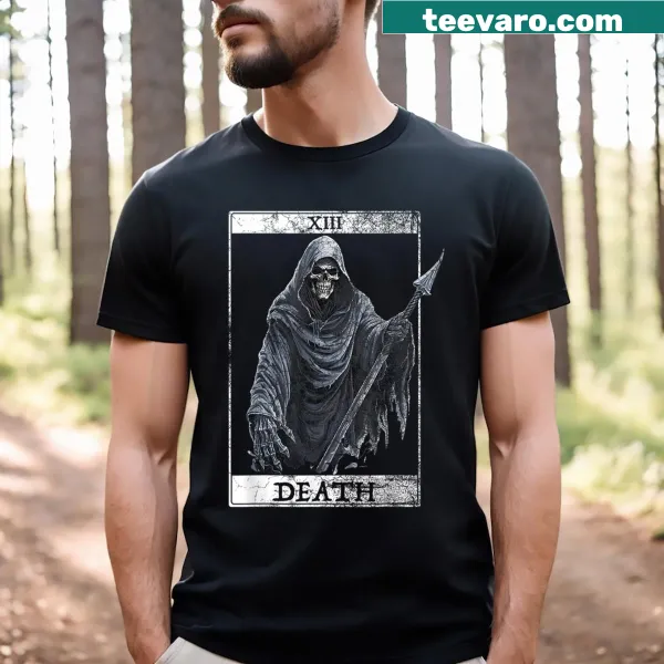 Tarot card-themed t-shirt featuring Death Reaper illustration