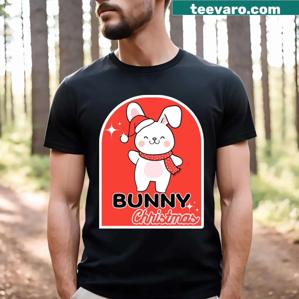 Christmas T-shirt with baby bunny illustration — on a men's t-shirt