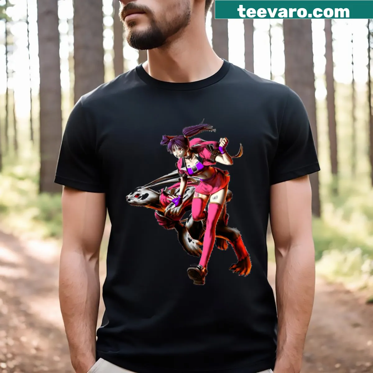 Fighting game-themed t-shirt featuring Bloody Roar graphics — on a men's t-shirt