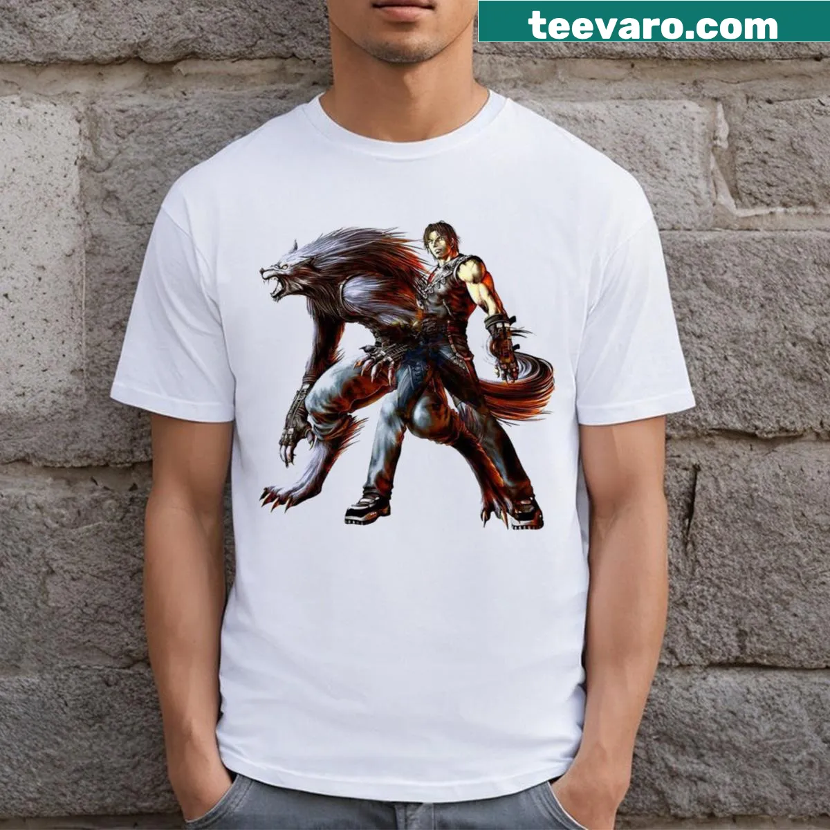 Graphic T-shirt showcasing epic transformations from Bloody Roar — on a men's t-shirt