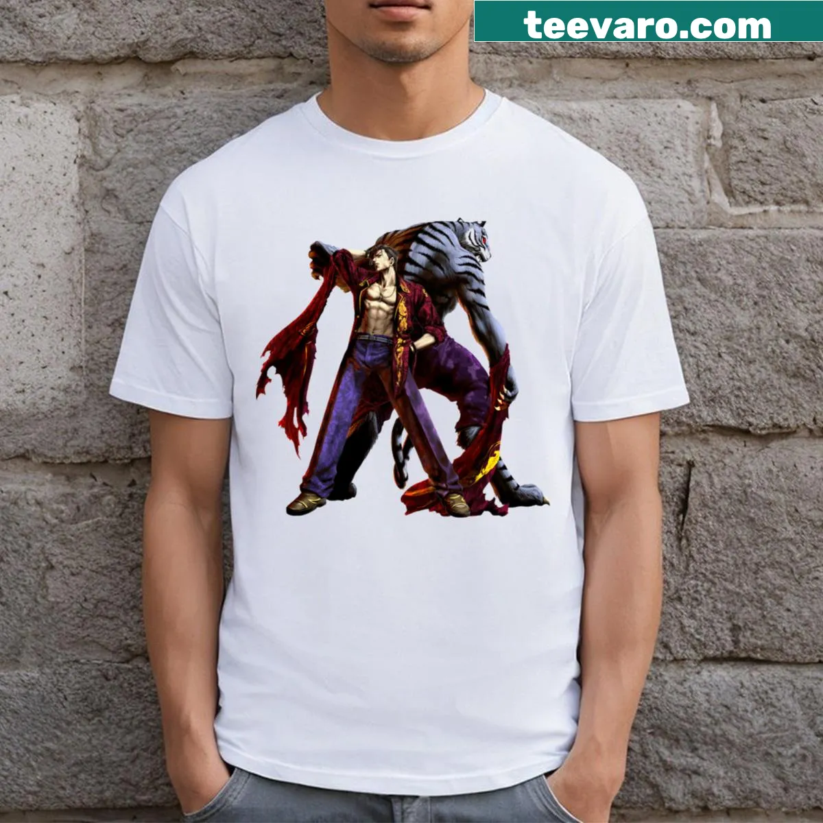 Illustrative T-shirt showcasing Bloody Roar fighter beasts — on a men's t-shirt