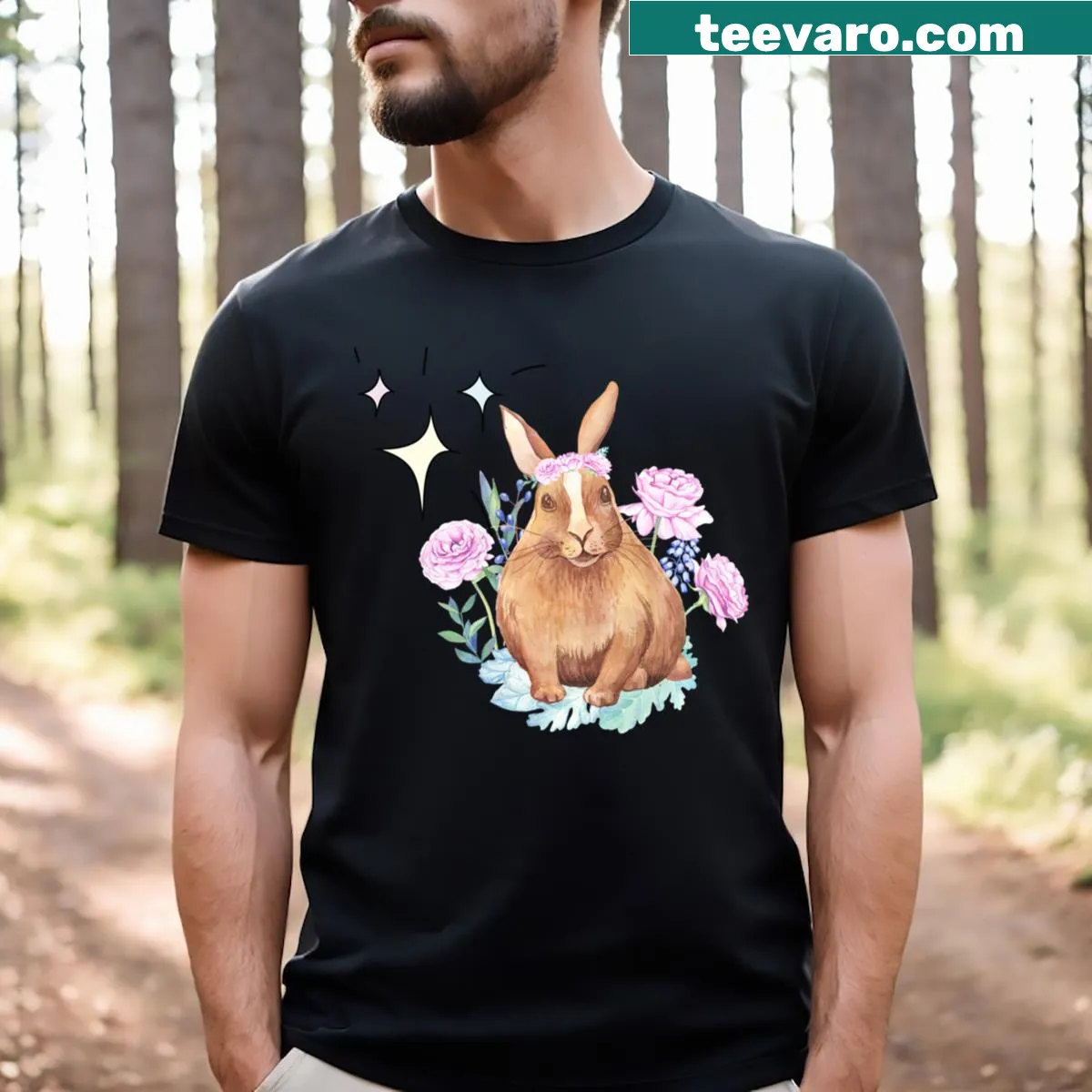 Bunny Christmas Ornament t-shirt with festive bunny graphics — on a men's t-shirt